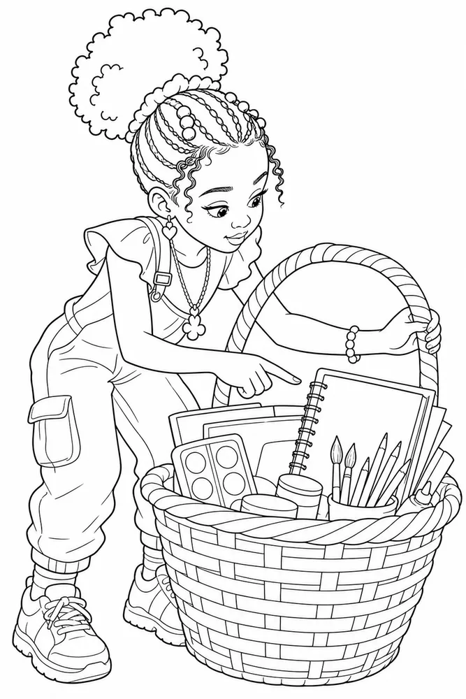 Black Girl Black girl activity scene coloring page