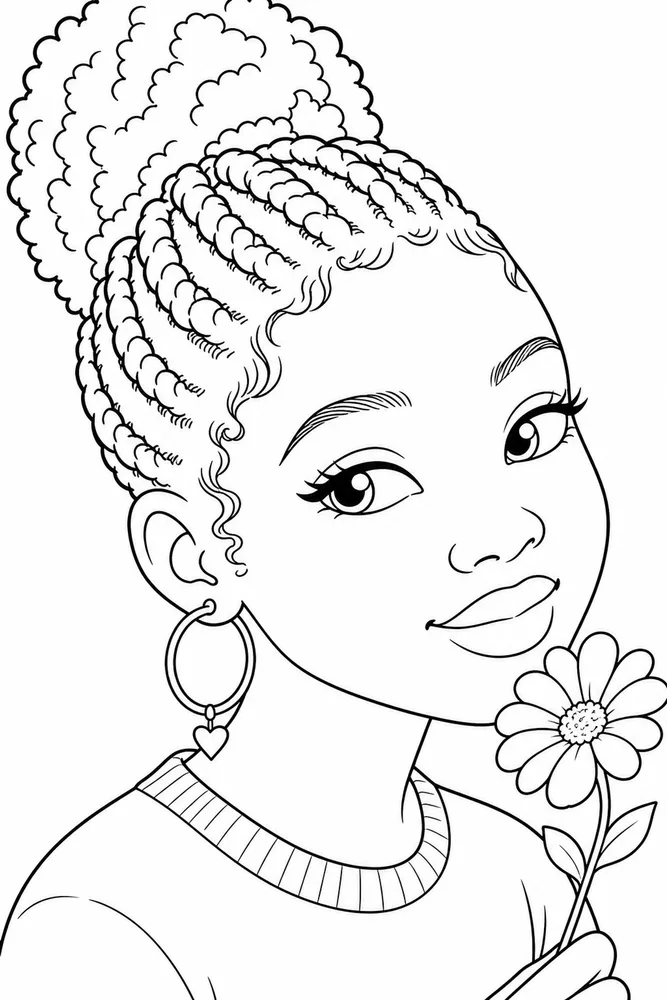 Black Girl Black girl close up detail coloring page