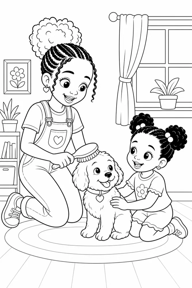 Black Girl Black girl family scene coloring page