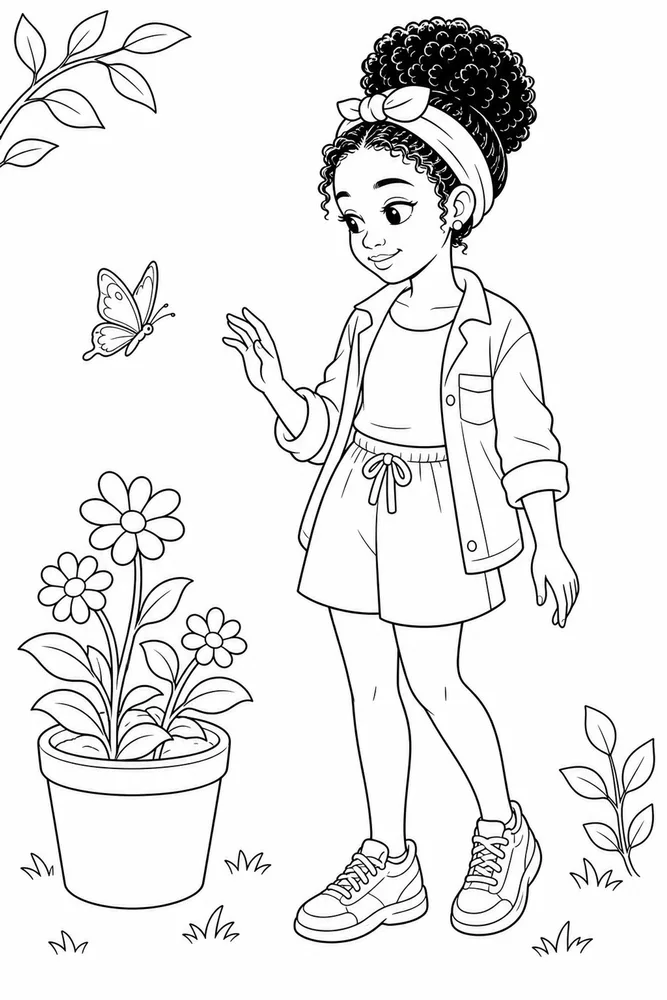 Black Girl Black girl front portrait coloring page