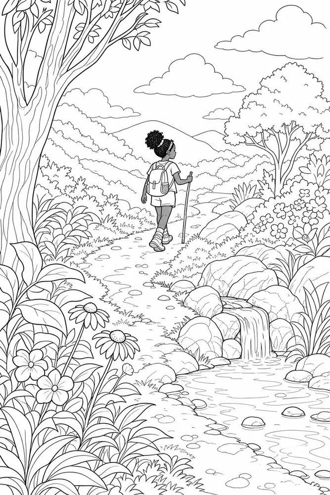 Black Girl Black girl habitat background coloring page