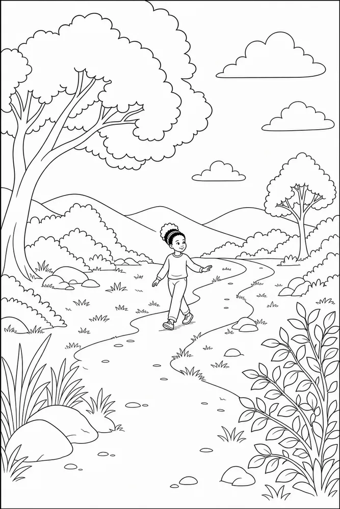 Black Girl Black girl outdoor path coloring page