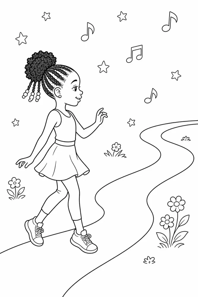Black Girl Black girl simple scene coloring page