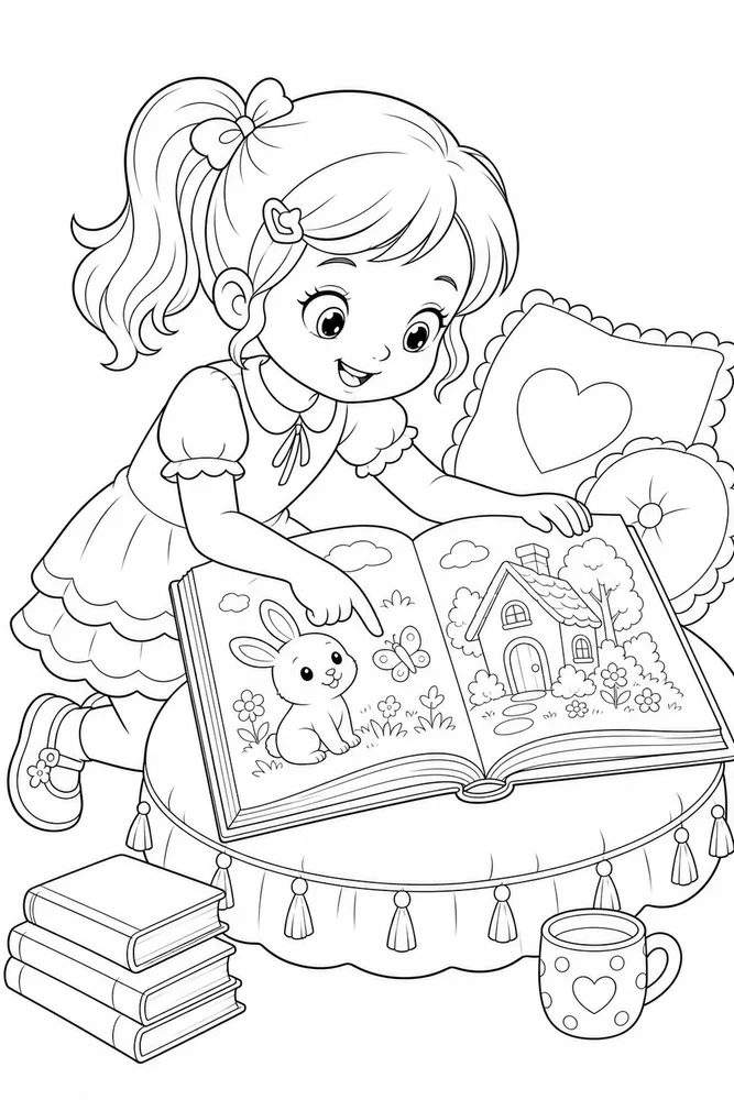 Cute Girl Cute girl activity scene coloring page