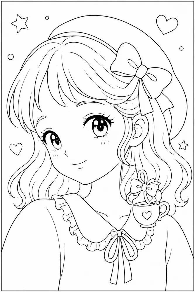 Cute Girl Cute girl close up detail coloring page
