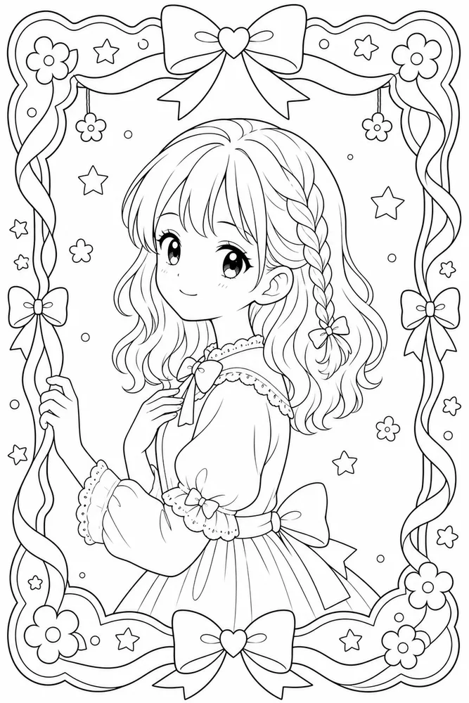 Cute Girl Cute girl decorative border coloring page