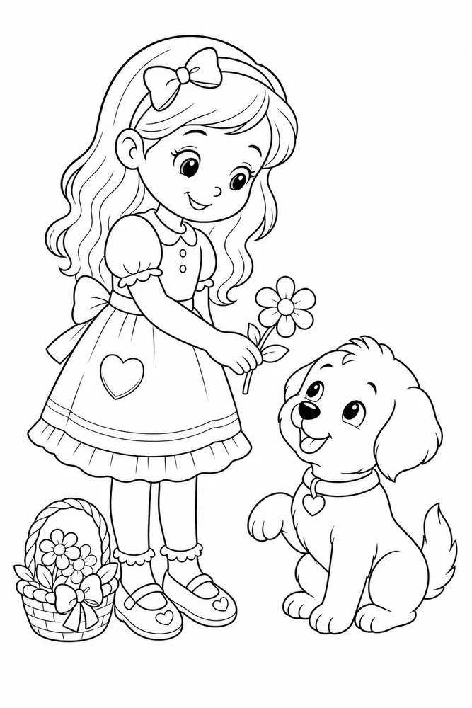 Cute Girl Cute girl family scene coloring page