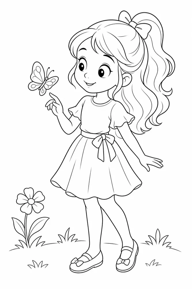 Cute Girl Cute girl front portrait coloring page