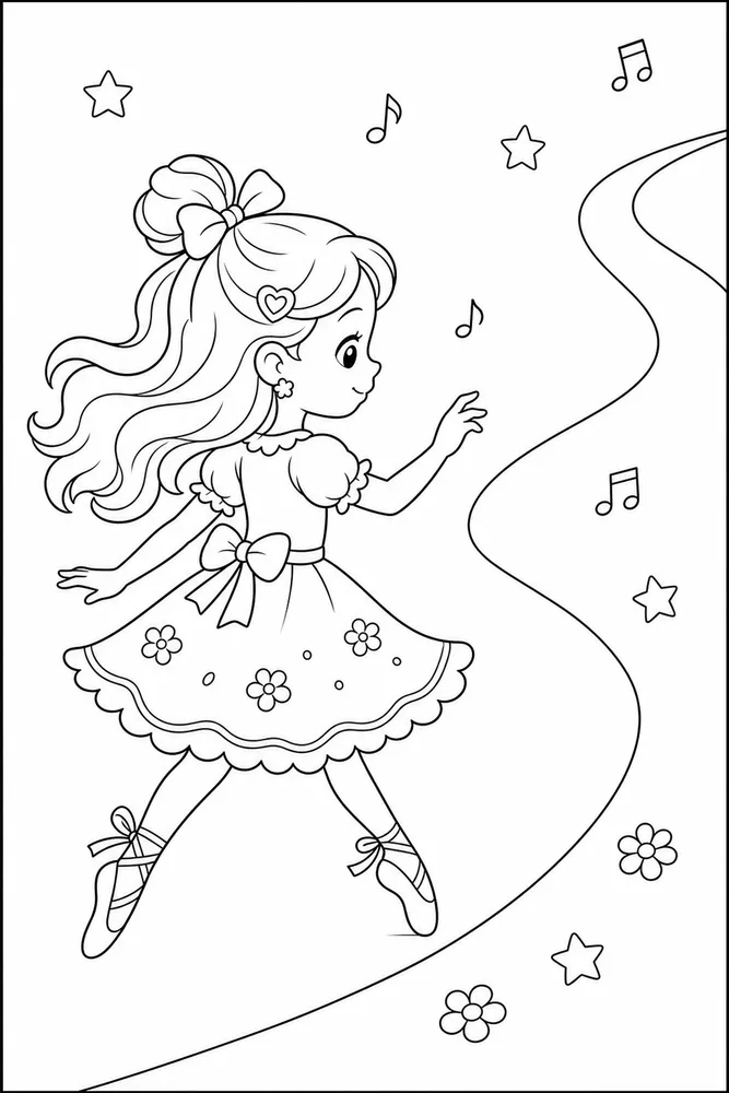 Cute Girl Cute girl simple scene coloring page