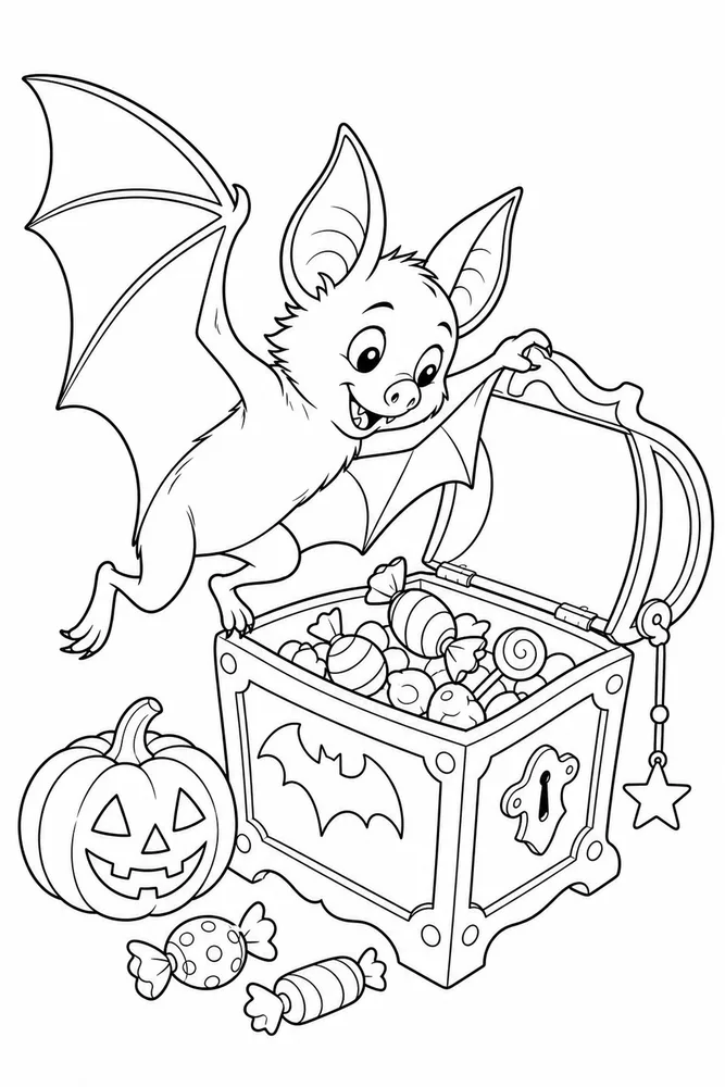 Halloween Bat Halloween bat activity scene coloring page