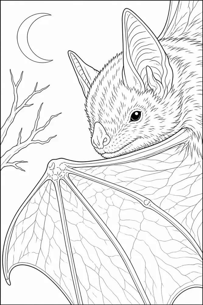 Halloween Bat Halloween bat close up detail coloring page