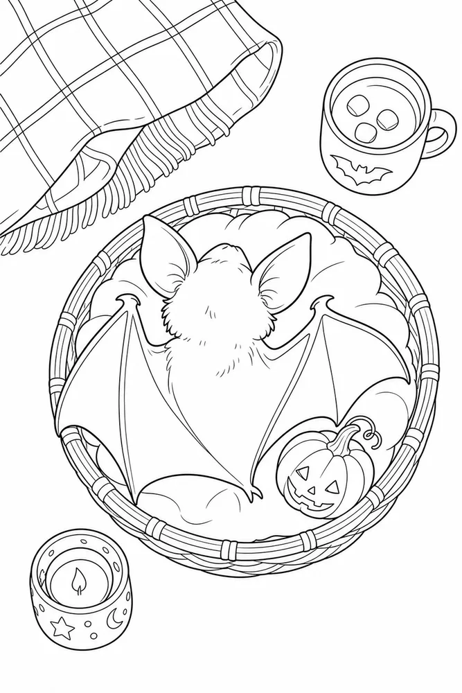 Halloween Bat Halloween bat cozy indoor moment coloring page