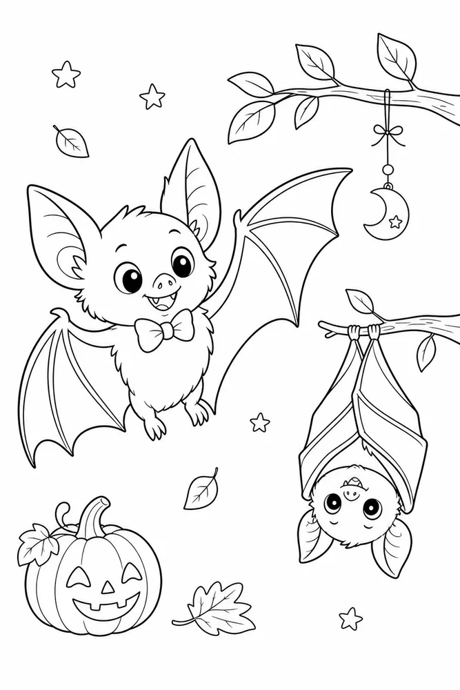 Halloween Bat Halloween bat family scene coloring page