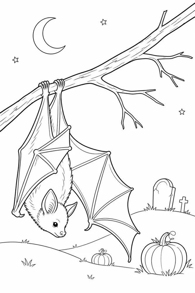 Halloween Bat Halloween bat simple scene coloring page