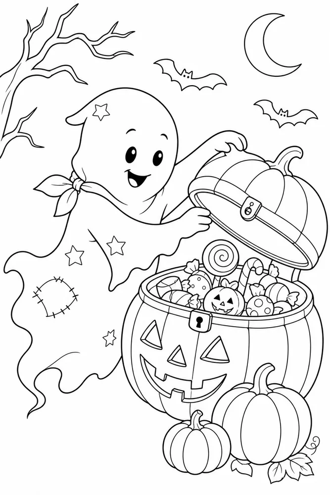 Halloween Ghost Halloween ghost activity scene coloring page