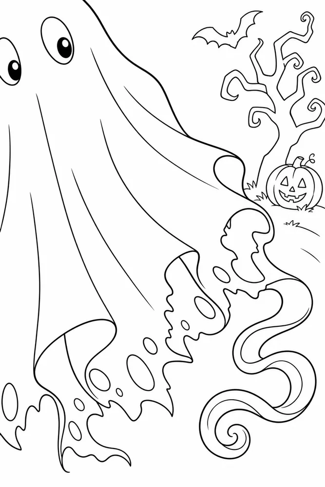 Halloween Ghost Halloween ghost close up detail coloring page