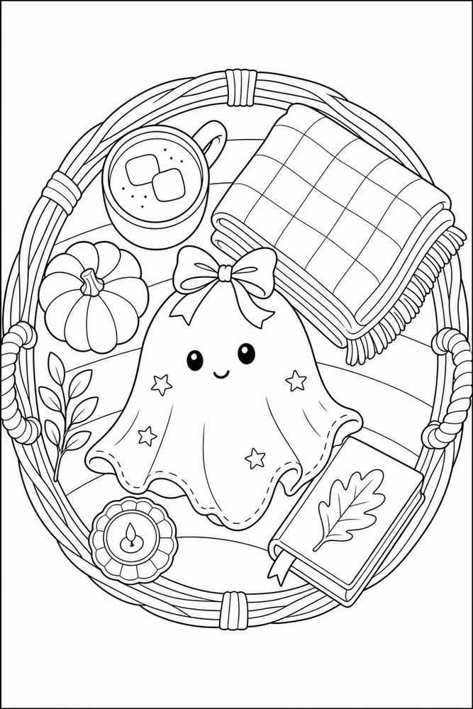 Halloween Ghost Halloween ghost cozy indoor moment coloring page