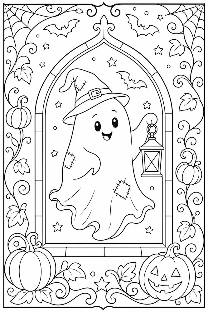Halloween Ghost Halloween ghost decorative border coloring page