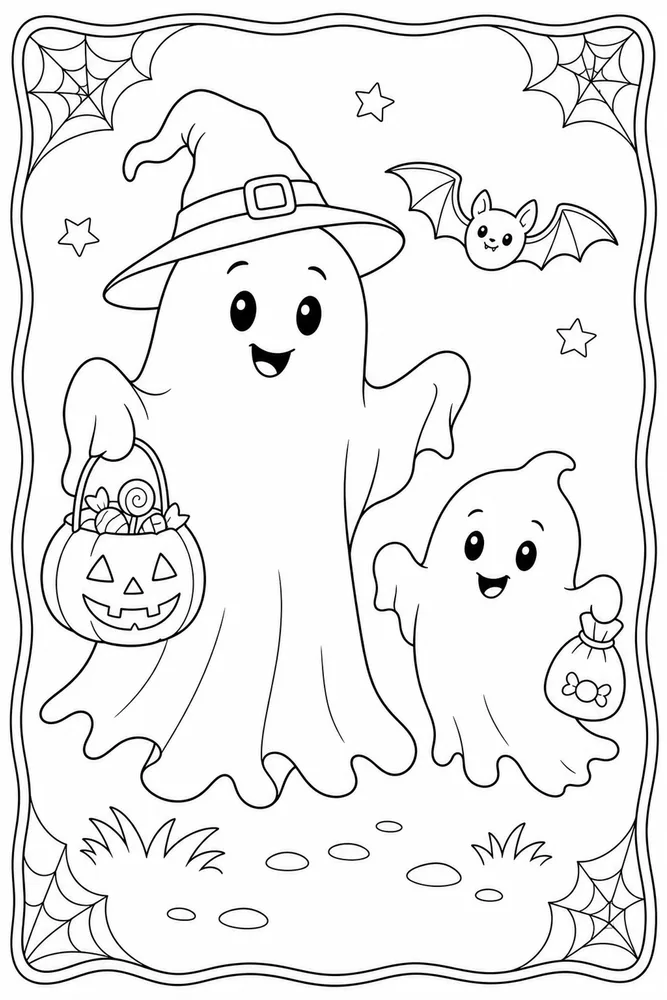 Halloween Ghost Halloween ghost family scene coloring page