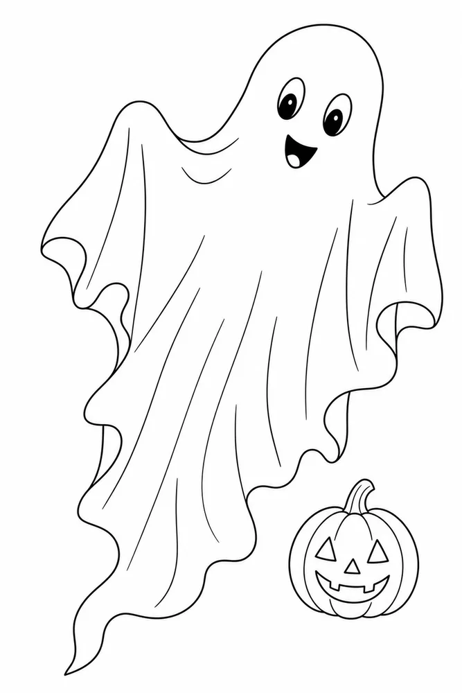 Halloween Ghost Coloring Pages preview: Halloween Ghost Halloween ghost front portrait coloring page