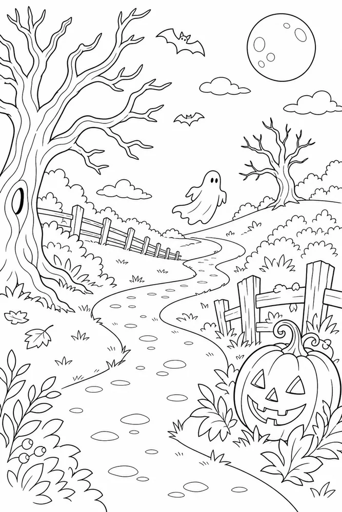 Halloween Ghost Halloween ghost outdoor path coloring page