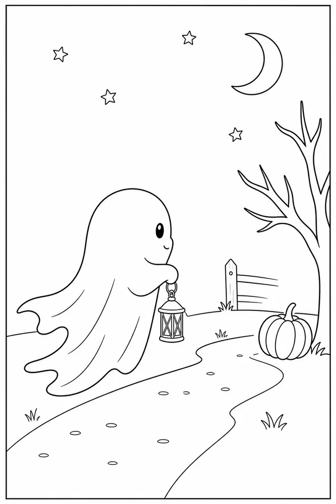 Halloween Ghost Halloween ghost simple scene coloring page