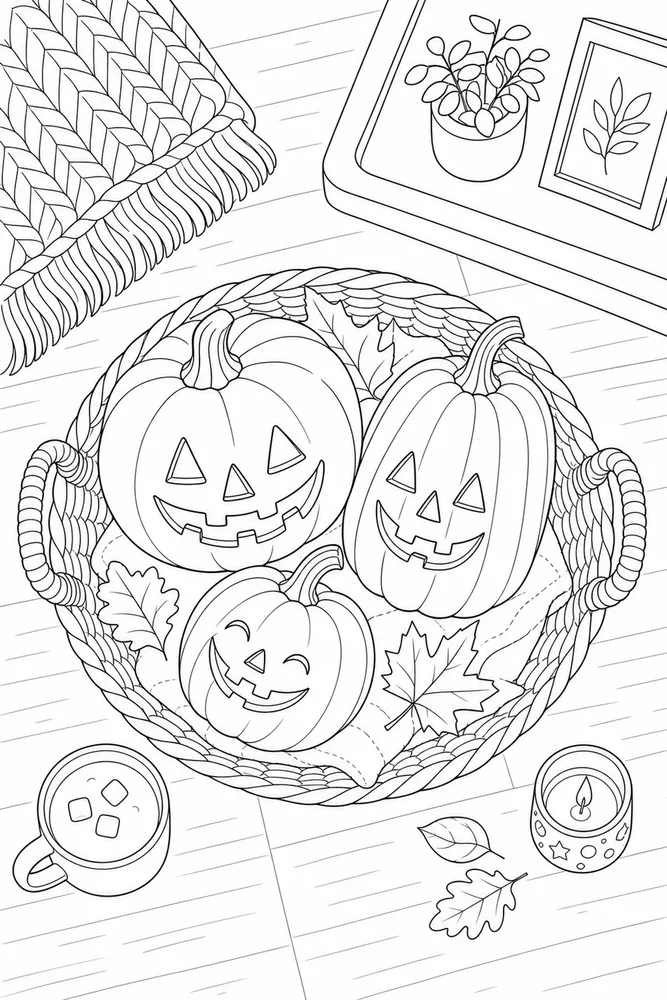 Halloween Pumpkin Halloween pumpkin cozy indoor moment coloring page