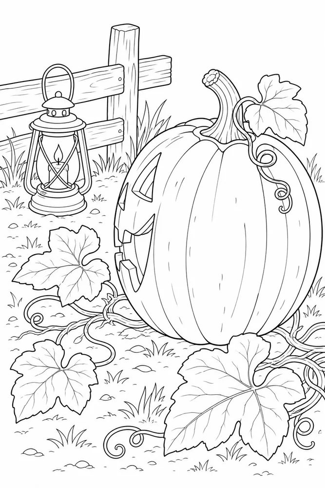 Halloween Pumpkin Halloween pumpkin garden setting coloring page