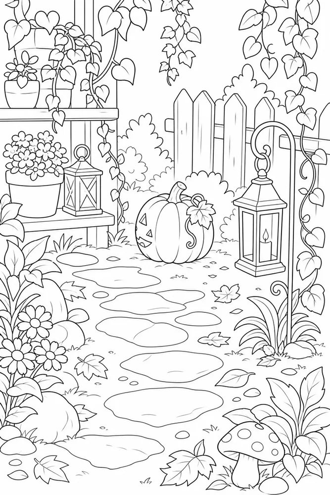 Halloween Pumpkin Halloween pumpkin habitat background coloring page