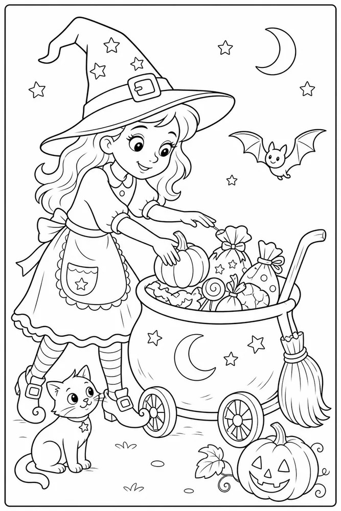 Halloween Witch Halloween witch activity scene coloring page