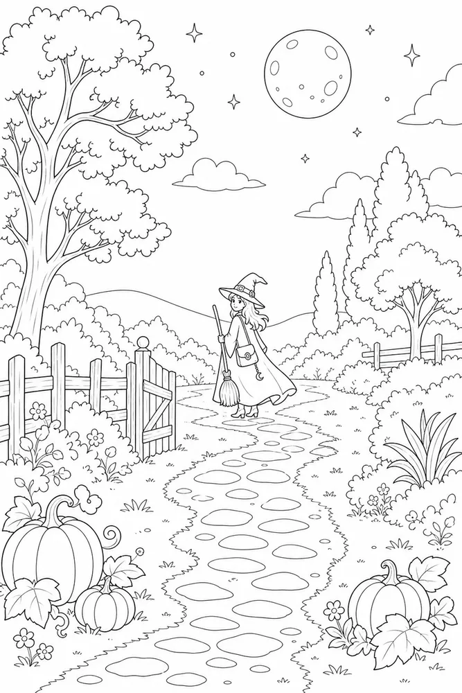 Halloween Witch Halloween witch outdoor path coloring page