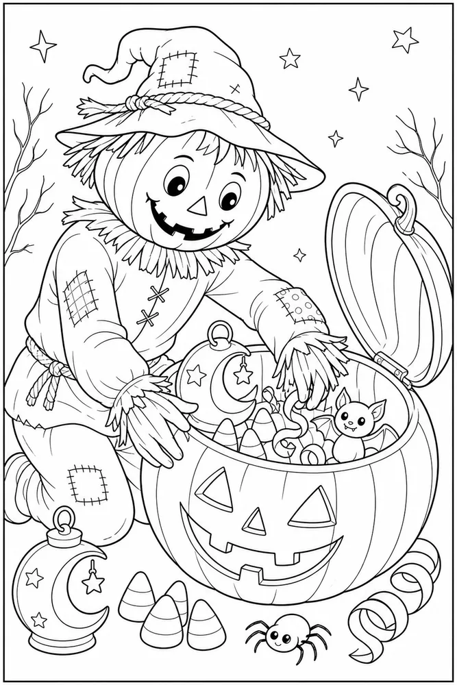 Spooky Halloween Spooky halloween activity scene coloring page