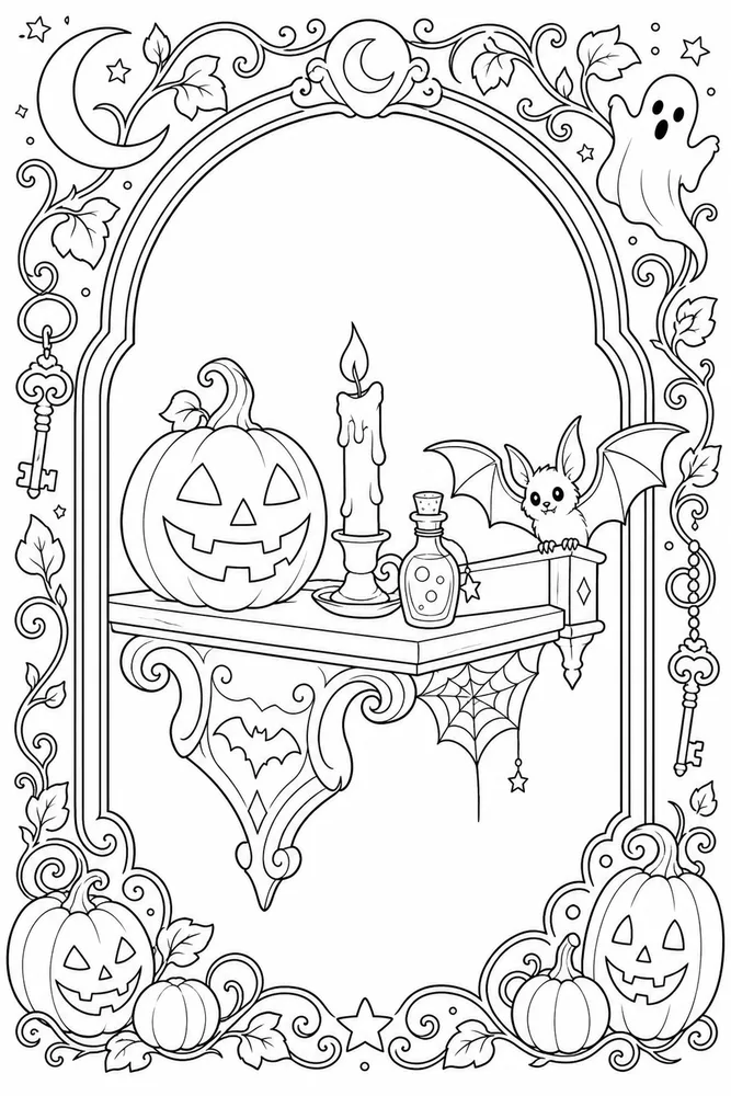 Spooky Halloween Spooky halloween decorative border coloring page