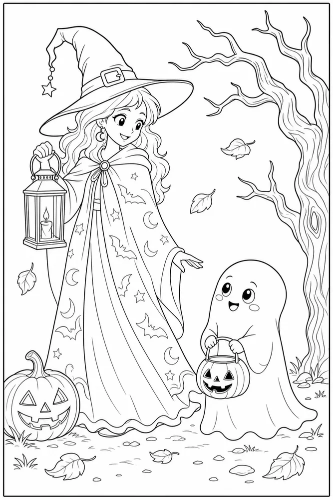 Spooky Halloween Spooky halloween family scene coloring page