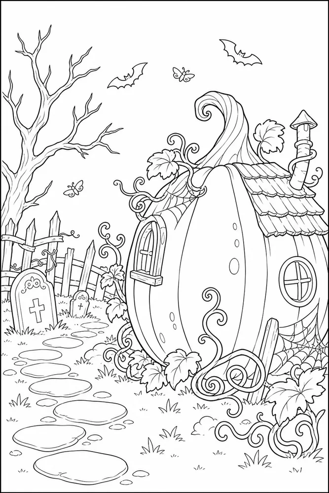 Spooky Halloween Spooky halloween garden setting coloring page
