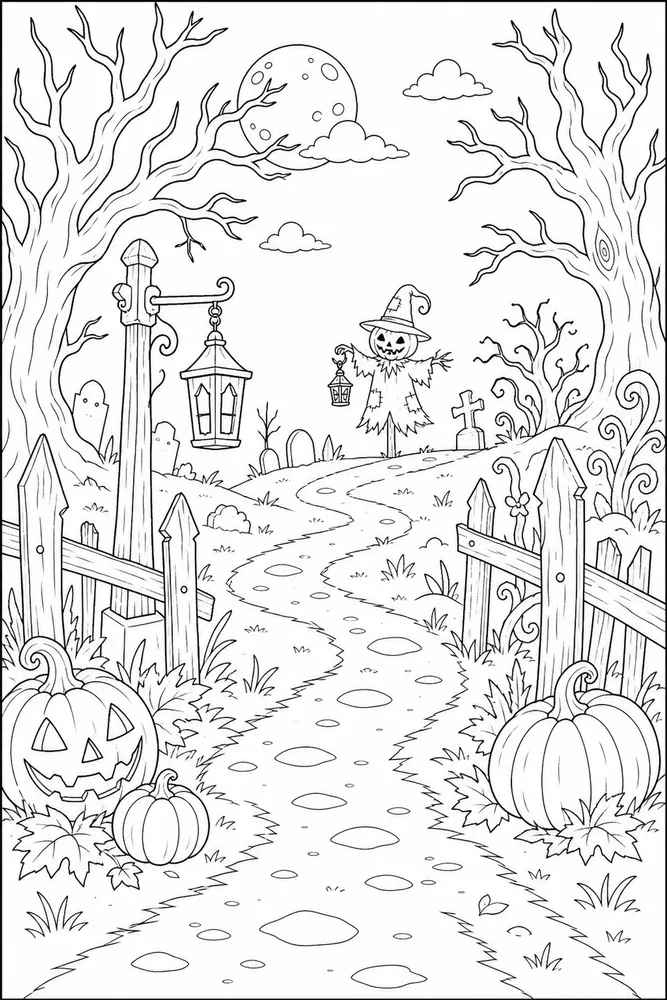 Spooky Halloween Spooky halloween outdoor path coloring page