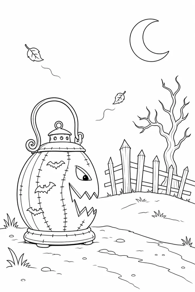 Spooky Halloween Spooky halloween simple scene coloring page