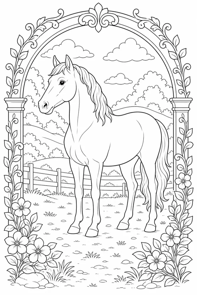 Adult Horse Decorative Arch coloring page