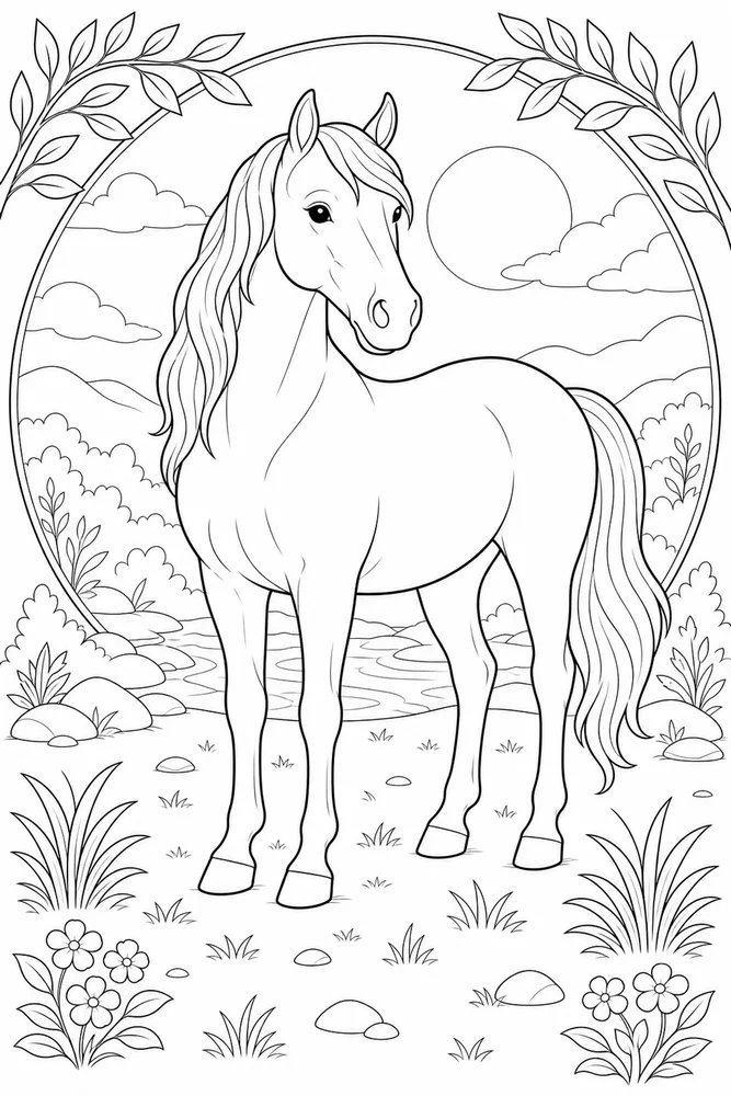 Adult Horse Mindful Scene coloring page