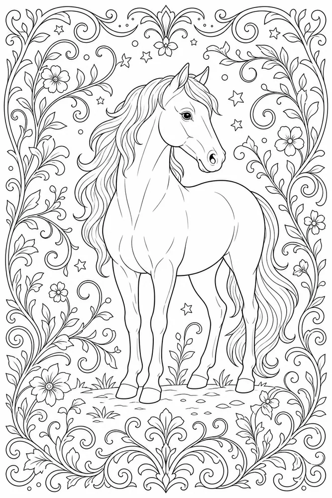 Adult Horse Ornamental Background coloring page