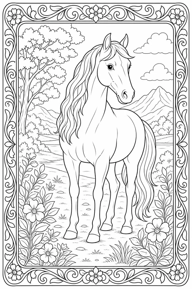 Adult Horse Patterned Border coloring page