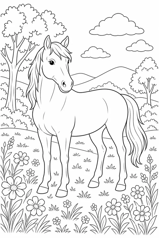 Adult Horse Relaxing Nature Scene coloring page