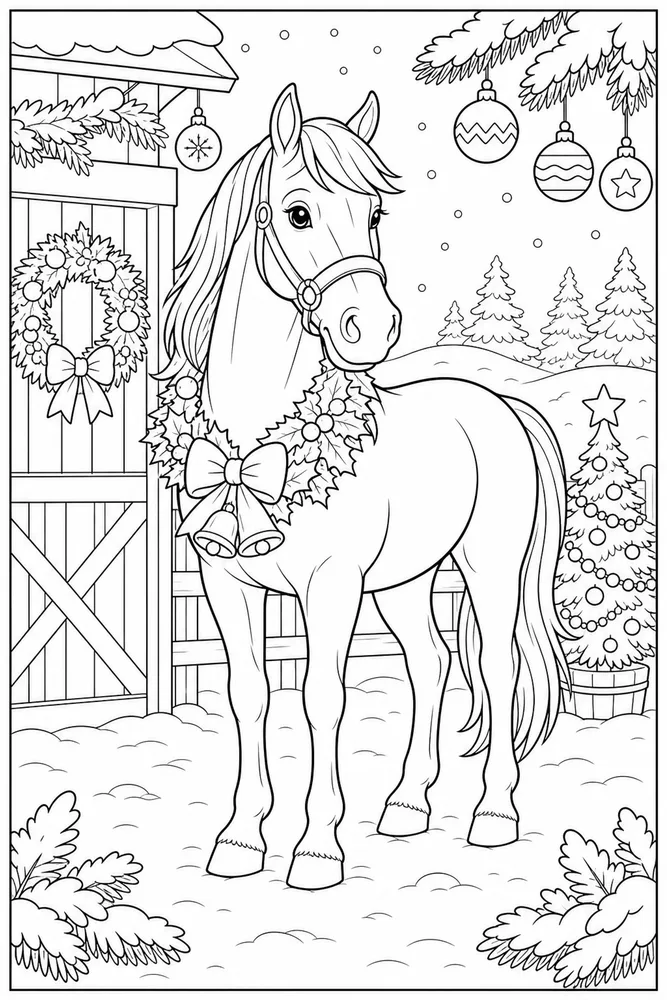 Christmas Horse Candy Cane Free Path coloring page
