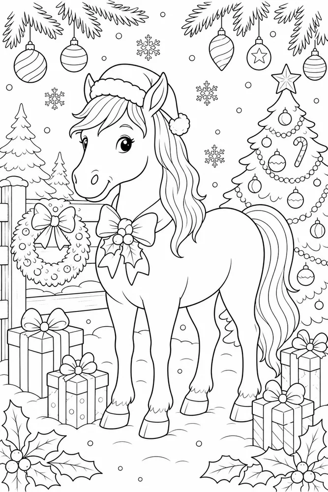 Christmas Horse Gift Boxes Without Text coloring page