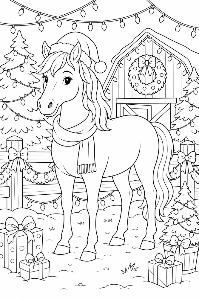 Christmas Horse Holiday Lights As Outlines coloring page