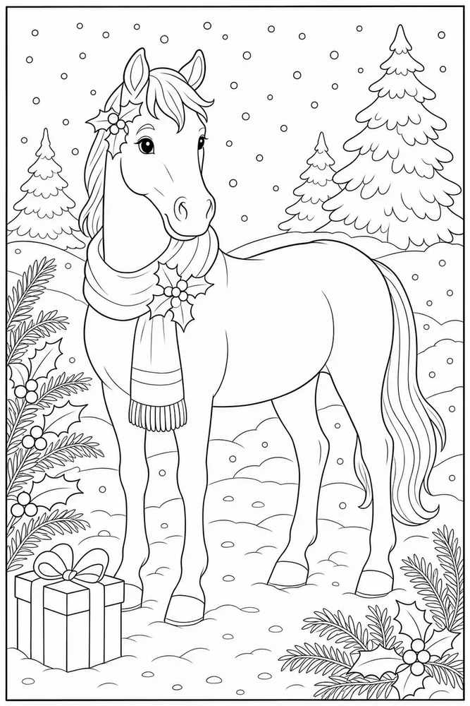 Christmas Horse Holiday Portrait coloring page
