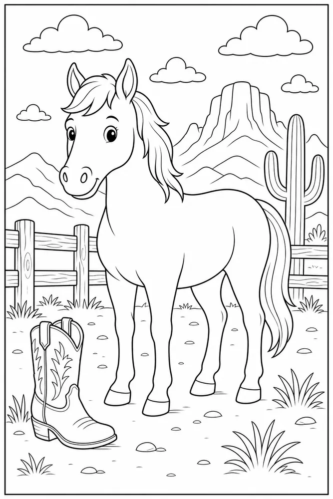 Cowboy Horse Cowboy Boot Prop coloring page