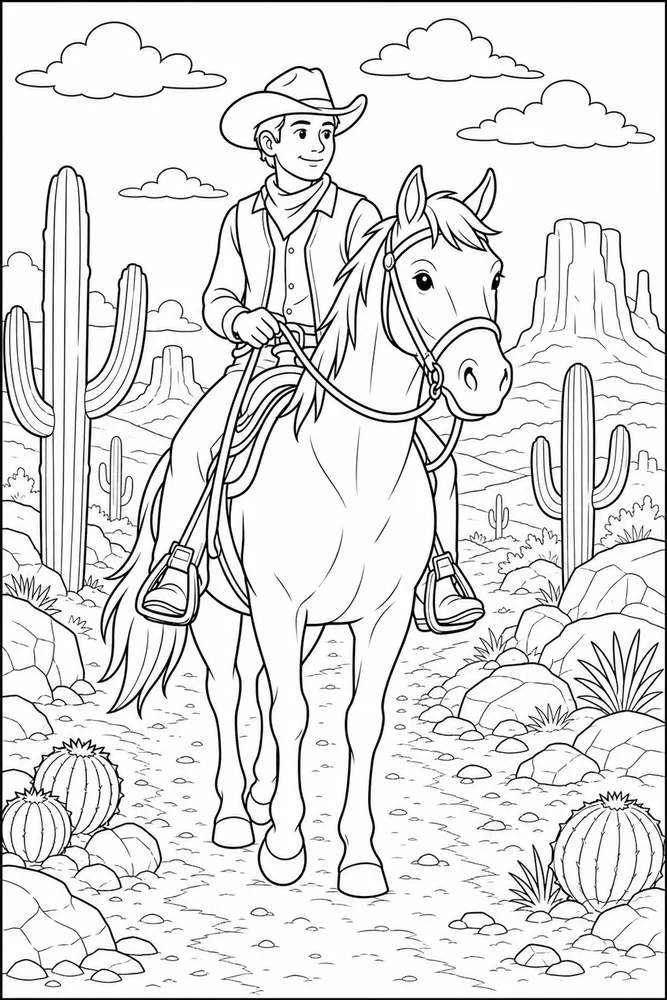 Cowboy Horse Desert Path coloring page