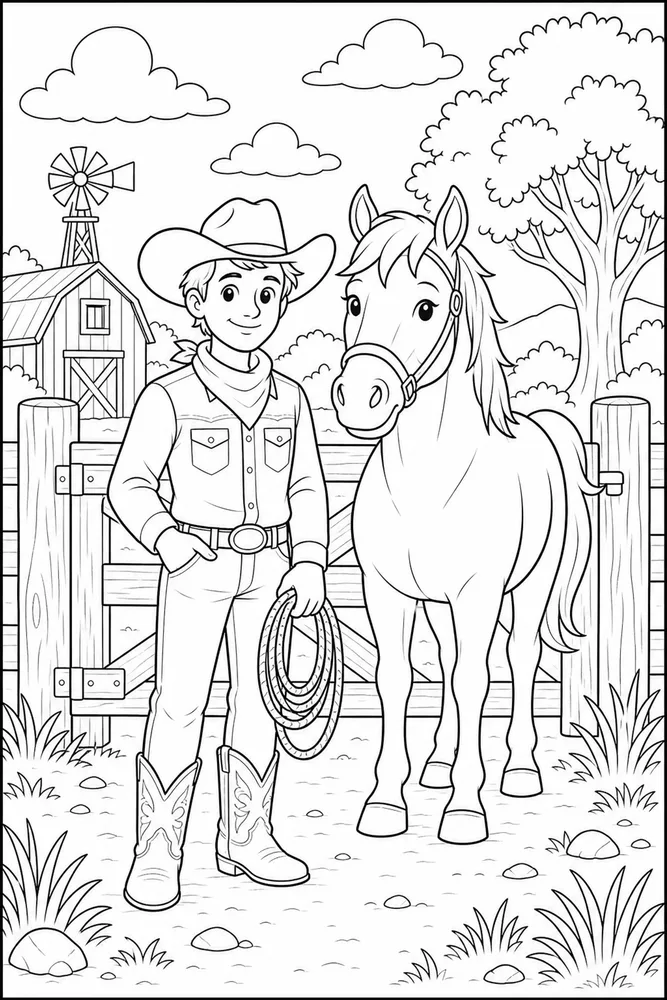 Cowboy Horse Ranch Gate Without Text coloring page