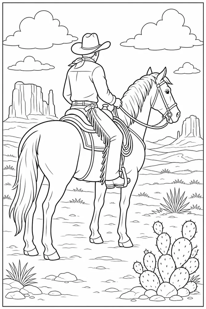 Cowboy Horse Rider Silhouette Generic coloring page
